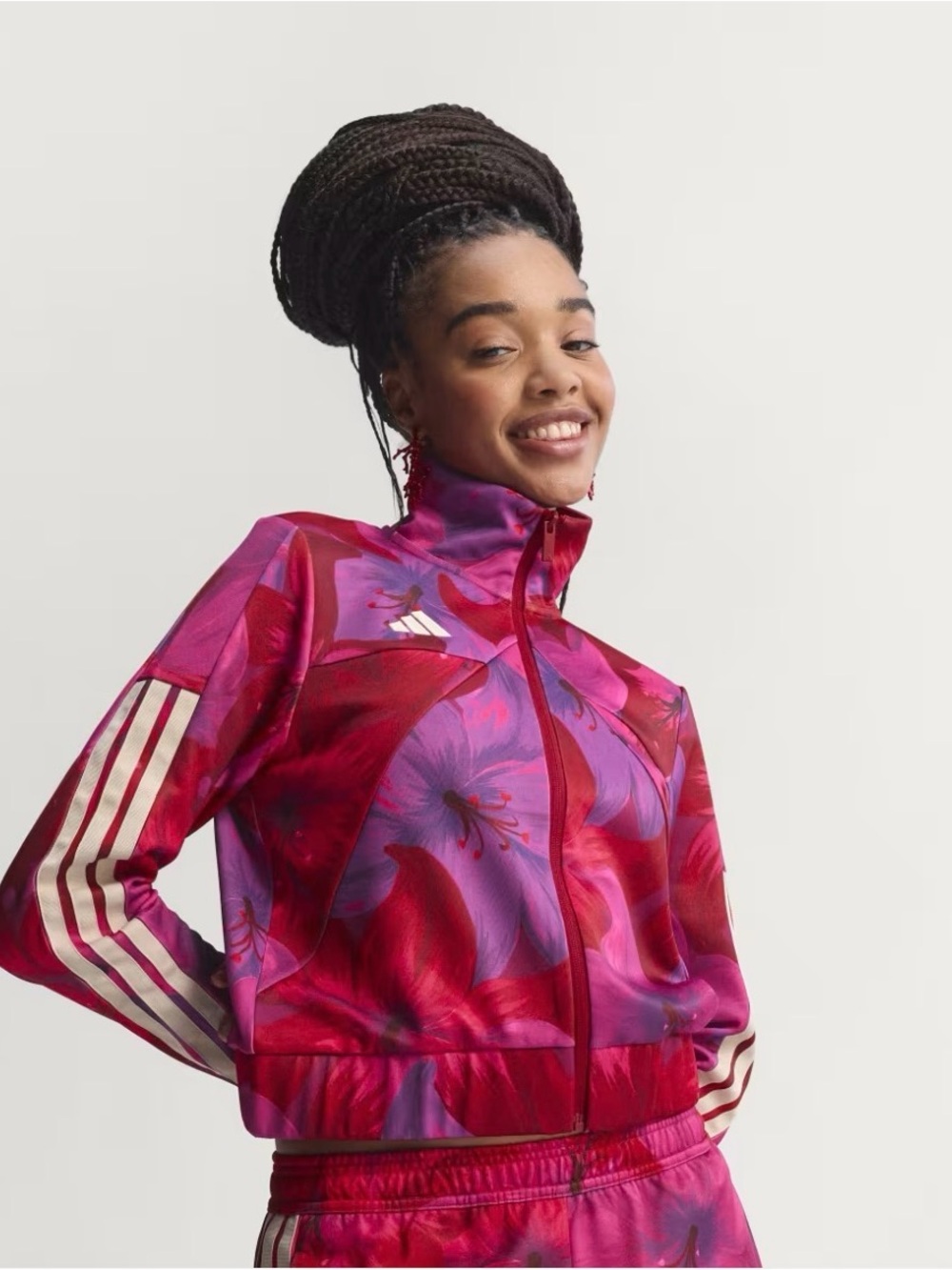 ADIDAS FARM RIO FLORAL FULL ZIP UP TRACK JACKET | Red + Purple | XS | NWT